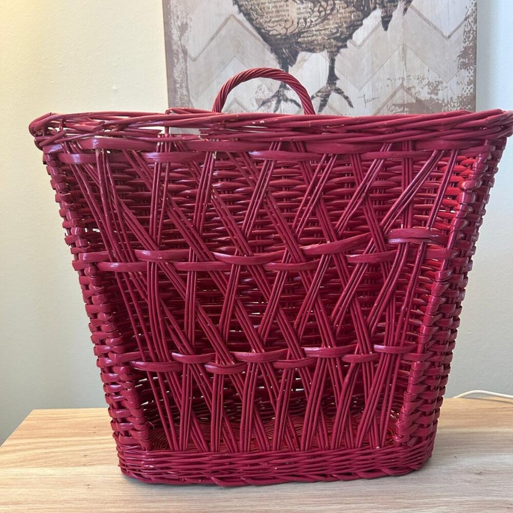 Vintage Oblong Red Wicker Wall Basket